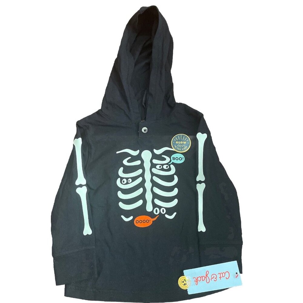 NWT Cat & Jack Glow In The Dark Halloween Skeleton Shirt Spider Web 12M